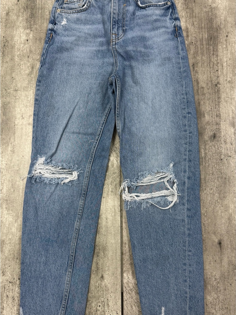 Zara Light Blue Distressed High-Waist Jeans